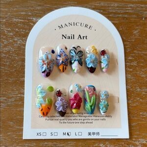 3D Floral Press On Nails SZ Medium